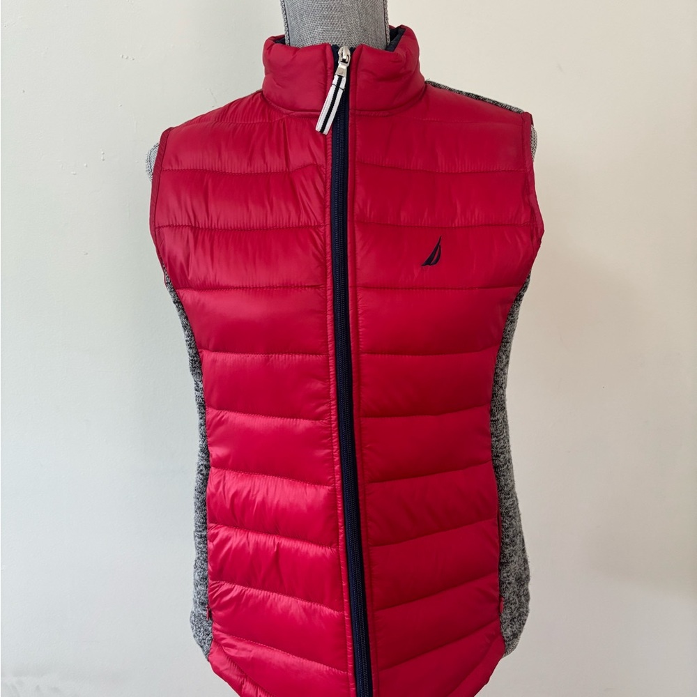 Nautica Black and Red Grey Puffer Vest